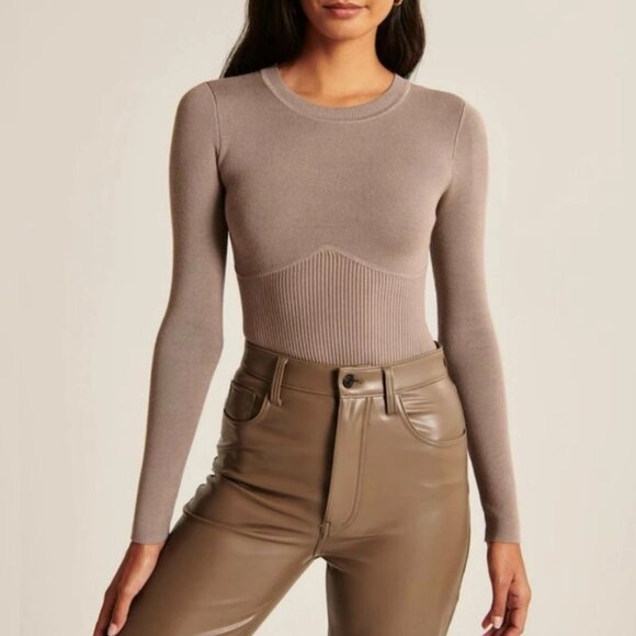 Abercrombie & Fitch Brown Corset Knit Bodysuit, M - Picture 2 of 4